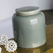 Load image into Gallery viewer, Grey/Green Crackled Glazed Ceramic Vase with Removable Lid