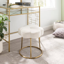 Load image into Gallery viewer, Plush White Velvet Flower Stool w/ Gold Legs