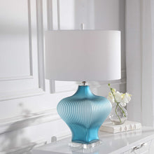 Load image into Gallery viewer, Frosted Turquoise Glass Lamp
