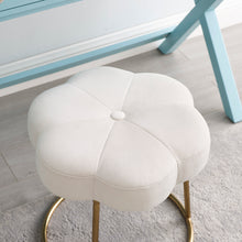 Load image into Gallery viewer, Plush White Velvet Flower Stool w/ Gold Legs
