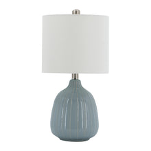 Load image into Gallery viewer, Ceramic Geometric Ribbed Blue Table Lamp with Nickle Finish