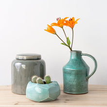 Load image into Gallery viewer, Grey/Green Crackled Glazed Ceramic Vase with Removable Lid