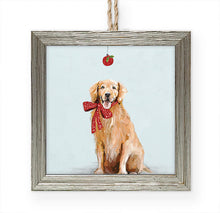 Load image into Gallery viewer, Festive Golden Retriever Embellished Wooden Framed Ornament