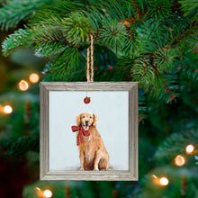 Load image into Gallery viewer, Festive Golden Retriever Embellished Wooden Framed Ornament
