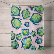 Load image into Gallery viewer, Sea Turtles on Pink Tea Towel - 21 x 28