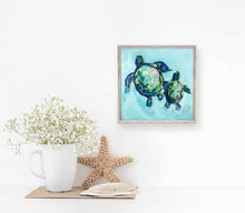 Load image into Gallery viewer, Two Turtles Swimming Mini Framed Canvas - 6 x 6