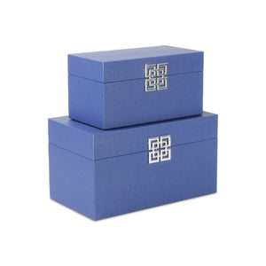 Navy Blue Shagreen Box "Double Happiness" with Silver Square Emblem - 2 sizes