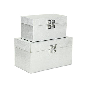 Silver "Double Happiness" Shagreen Boxes w/ Silver Square Emblem - 2 sizes