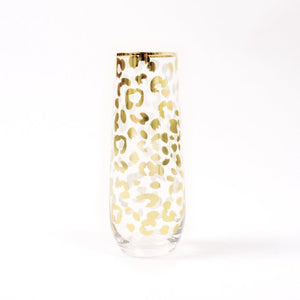 Stemless Champagne Glass - Gold Leopard