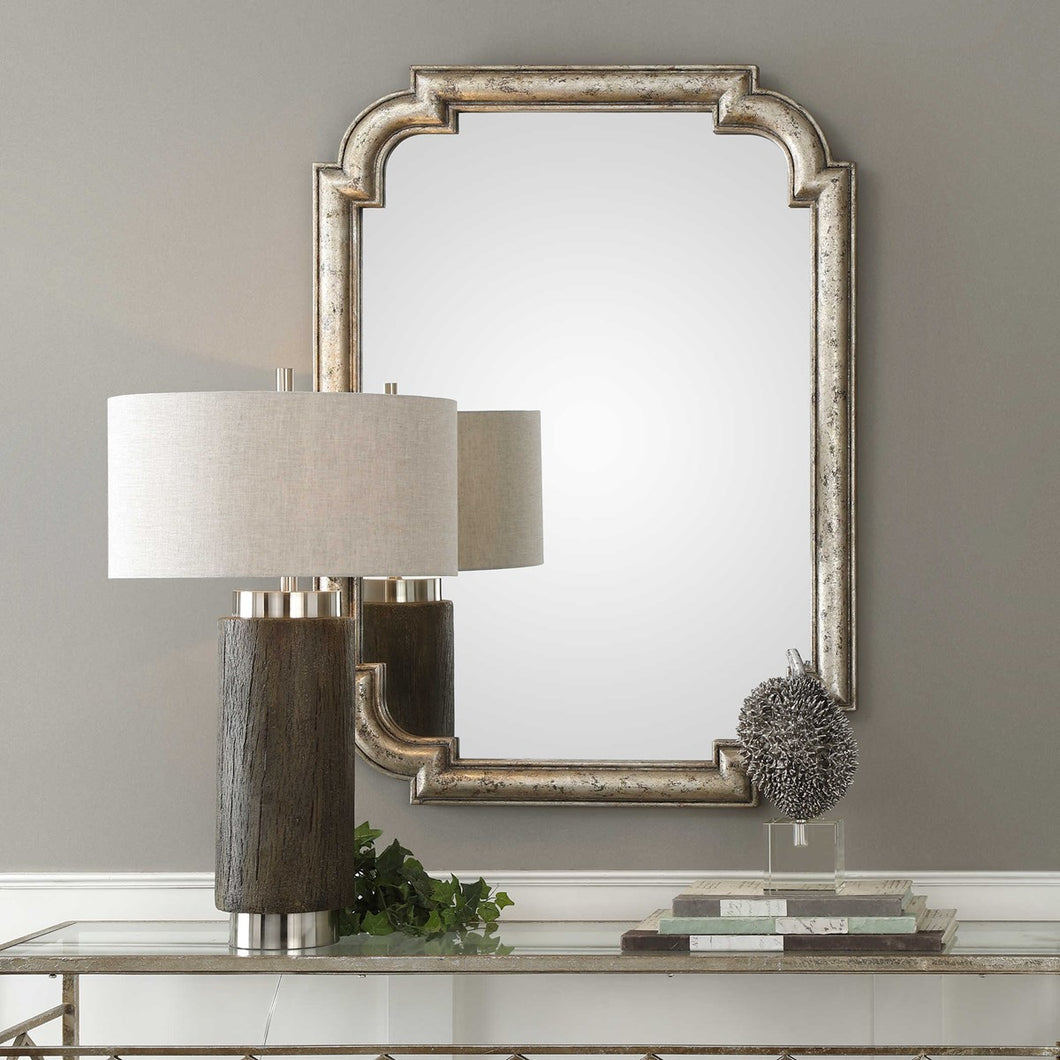 Solid Wood Frame Distressed Silver Leaf Mirror