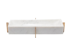 White Marble Tray w/ Brass Antique Base