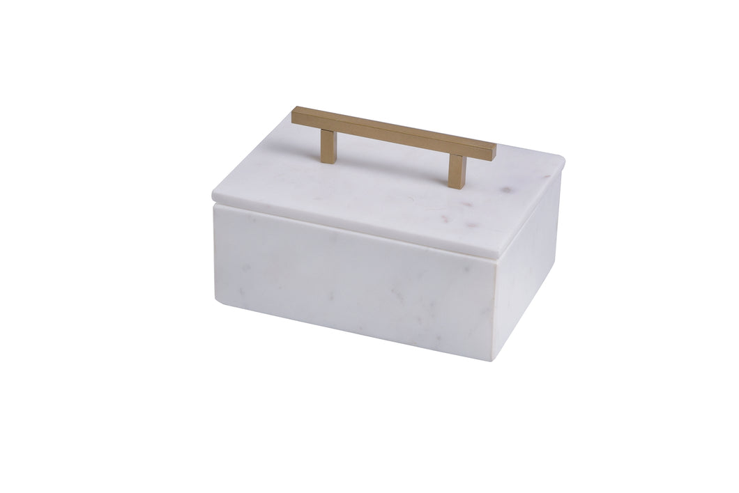 White Marble Box with Gold Handle Lid