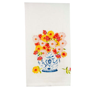 Ginger Jar w/Zinnias Tea Towel