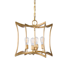 Elegant Square Open Frame Gold Leaf 4 Light Pendant