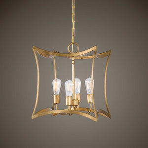 Elegant Square Open Frame Gold Leaf 4 Light Pendant