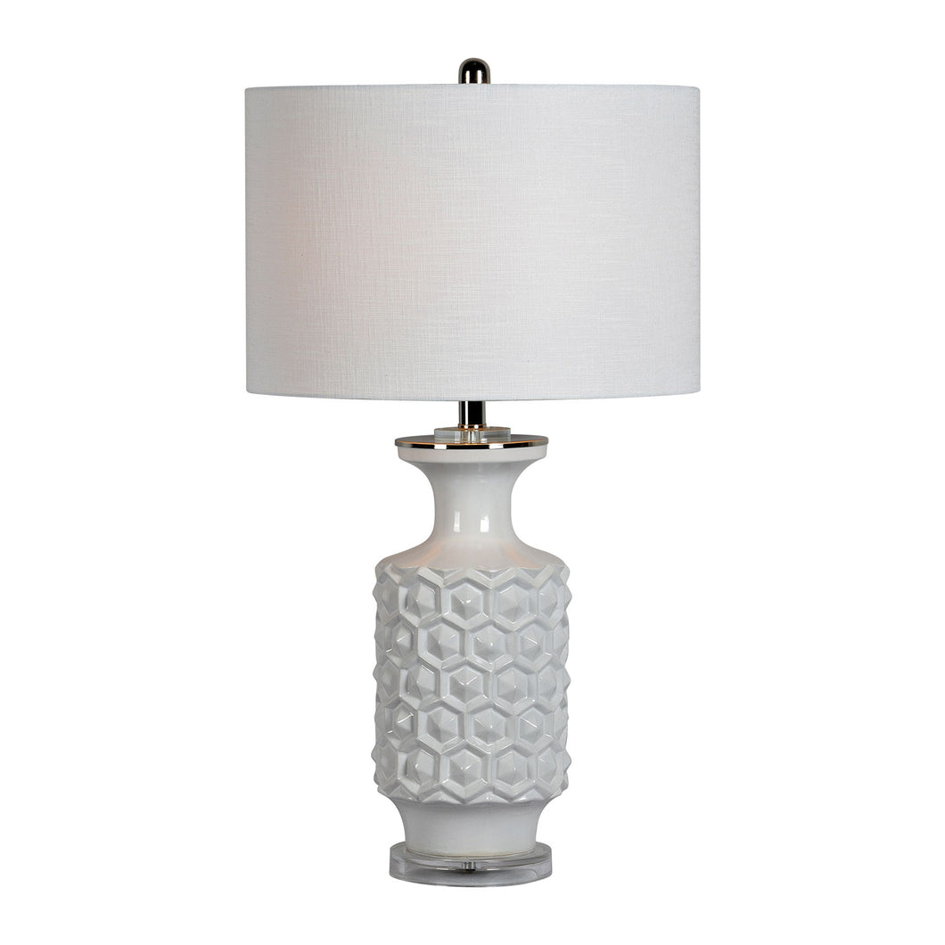 Geometric Patterned White Glossy Table Lamp