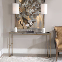 Load image into Gallery viewer, Console Table with Rich Charcoal Faux Shagreen w/ Brushed Gold Steel Frame
