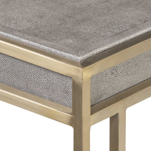 Console Table with Rich Charcoal Faux Shagreen w/ Brushed Gold Steel Frame