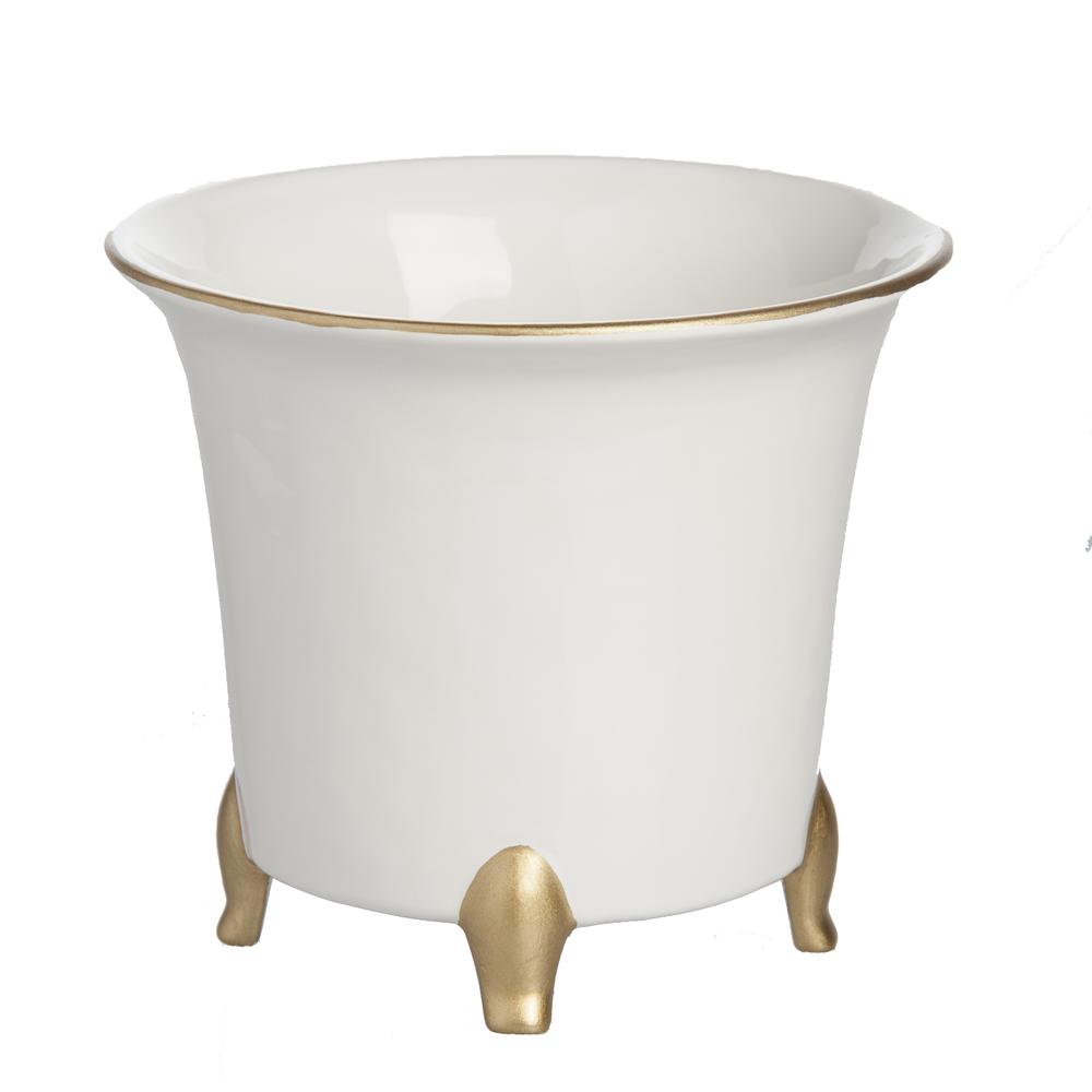 White & Gold Footed Large Cachepot