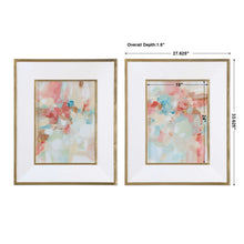 Load image into Gallery viewer, Elegant Pastel Colored Abstract Prints with Gold Leaf Frame - Set of 2
