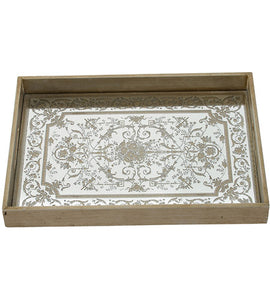 Floral Designed Mirrored Surface Gold Rectangular Tray
