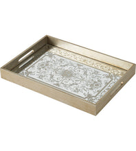 Load image into Gallery viewer, Floral Designed Mirrored Surface Gold Rectangular Tray
