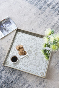 Floral Designed Mirrored Surface Gold Square Tray