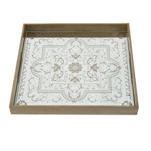 Load image into Gallery viewer, Floral Designed Mirrored Surface Gold Square Tray
