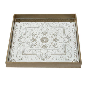 Floral Designed Mirrored Surface Gold Square Tray