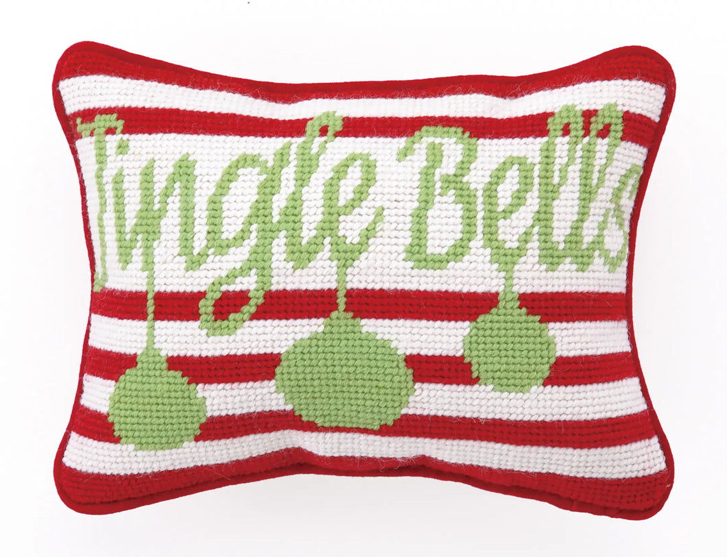 Christmas Jingle Bells Needlepoint Pillow - 6.5 x 9