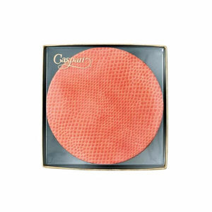 Caspari Round Snakeskin Felt-Backed Coasters in Coral - 8 Per Box