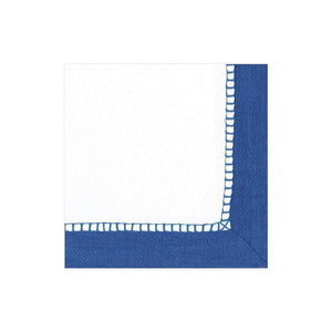 Caspari Linen Border Paper Cocktail Napkins/Guest Towels in Marine Blue-