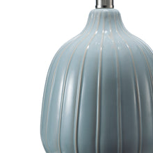 Load image into Gallery viewer, Ceramic Geometric Ribbed Blue Table Lamp with Nickle Finish
