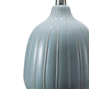 Ceramic Geometric Ribbed Blue Table Lamp with Nickle Finish