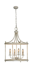Cottage White Four Light Pendant in a Cage Pendant
