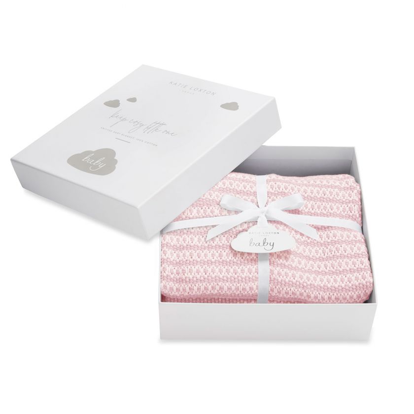 Katie Loxton Cotton Knitted Baby Blanket - Pink