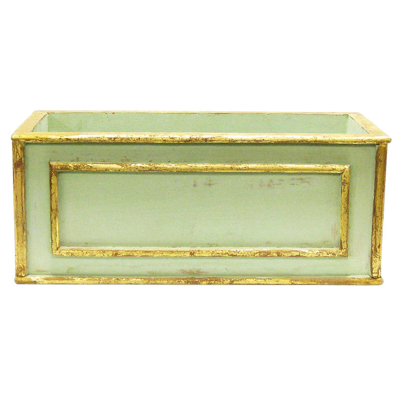 Wooden Rectangular Container - Gray Green w/ Antique Gold