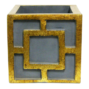 Wooden Square Dark Grey Blue Container w/ Square in Antique Gold