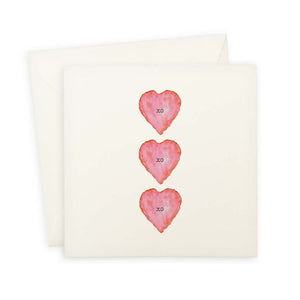 Three Hearts with XO Greeting Card - Blank Inside