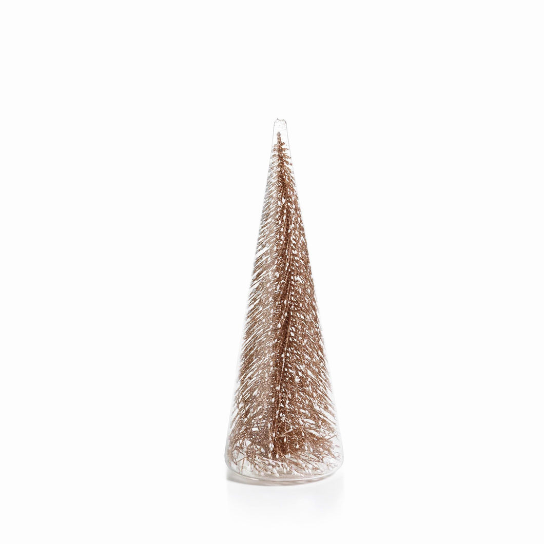 Clear Glass Decorative Tree w/Champagne Glitter