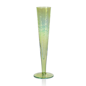 Hand-Blown Slim Champagne Flute - Luster Green - Set of 2