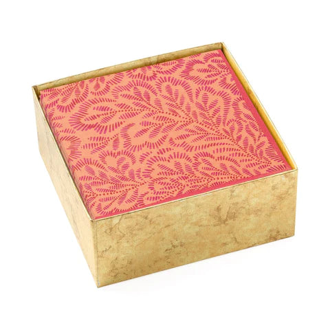 Caspari Fuchsia Block Print Cocktail Napkins in Gold Box