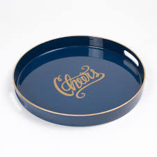 Cheers Round Tray - Blue/Gold