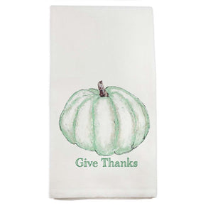 White Pumpkin Tea Towel - "Give Thanks"