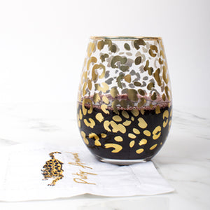 Stemless Gold Leopard Wine Glass