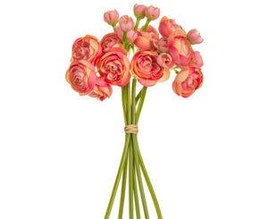 Silk Mini Ranunculus Flower Stem Bundle - 10" Coral/Pink