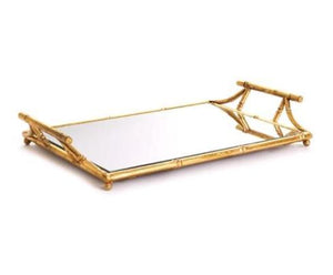 Gold Bamboo Mirrored Tray with Handles