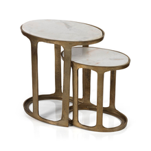 Load image into Gallery viewer, Oval Marble &amp; Raw Aluminum Nesting Table
