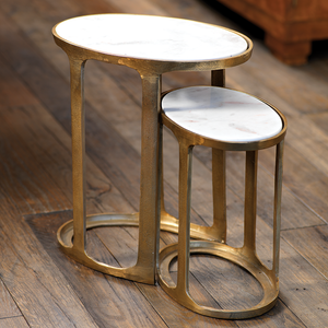 Oval Marble & Raw Aluminum Nesting Table