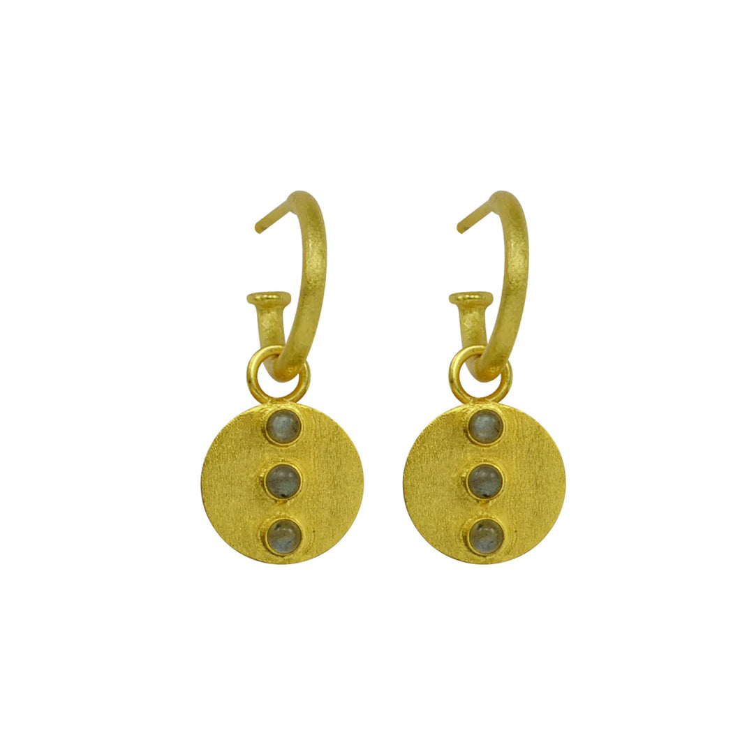 Betty Carre - Gita -  Coin w/ 3 Small Stones Earrings